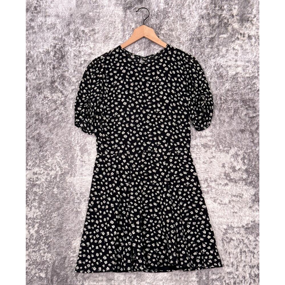 Reformation Black Mini Dress with White Floral Print